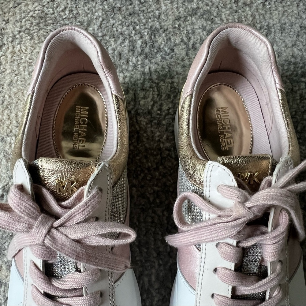 Michael Kors Allie Leather Trainers Pink Gold Metallic size 8 NWOB - Picture 10 of 13